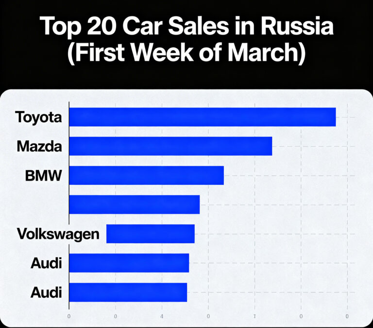 Toyota, Mazda, BMW, Volkswagen и Audi вошли в топ-20 продаж в России