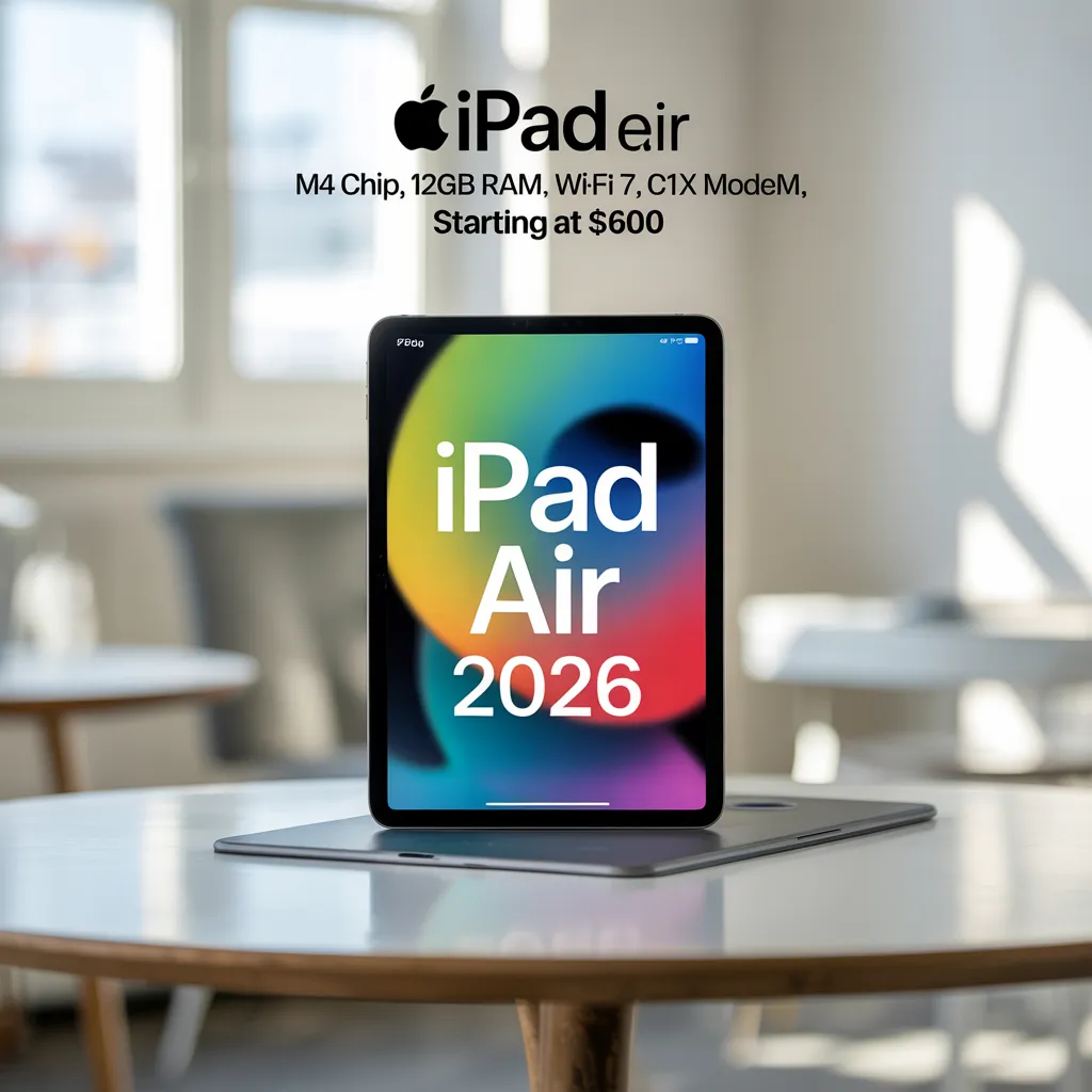 iPad Air 2026 на M4: 12 ГБ ОЗУ, Wi-Fi 7, модем C1X и стартовая…
