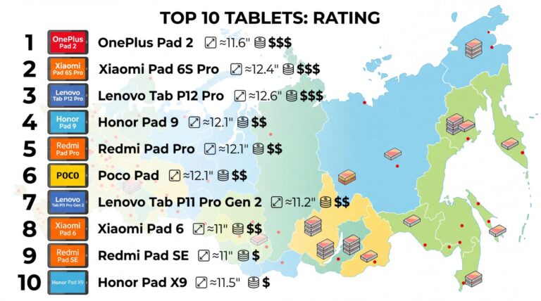 Инфографика рейтинга самых продаваемых планшетов на AliExpress в России, лидируют Lenovo и Xiaomi