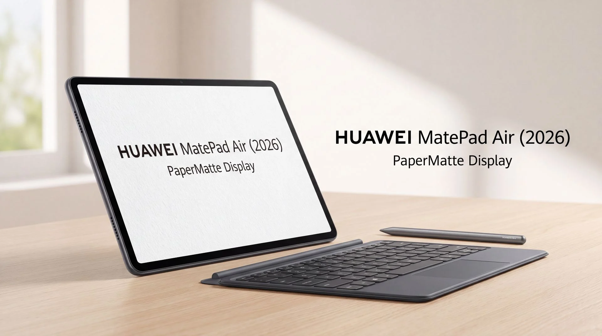Тонкий планшет Huawei MatePad Air 2026 года с ярким OLED-дисплеем, стилусом и клавиатурой
