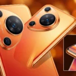 Смартфон Huawei Pura 90s Pro Max в оранжевом цвете с крупным модулем камеры и ярким дисплеем