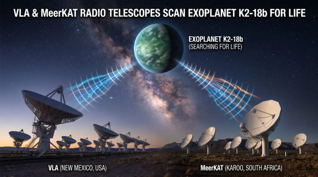 Радиотелескопы VLA и MeerKAT просканировали экзопланету K2-18b в…