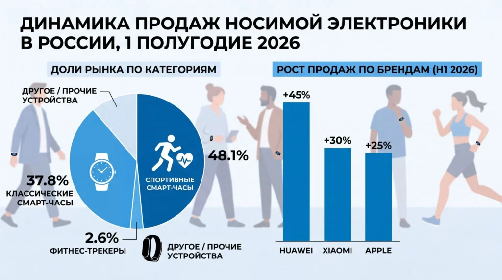 Россияне предпочитают спортивные умные часы, фитнес-браслеты уступают