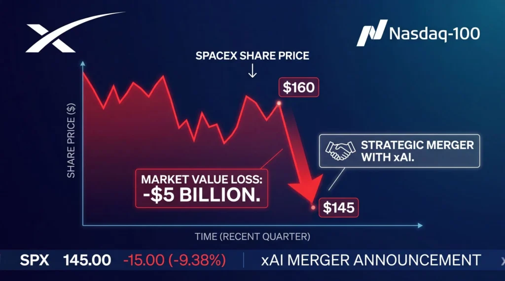 Акции SpaceX упали ниже $150 после включения в Nasdaq-100 –…