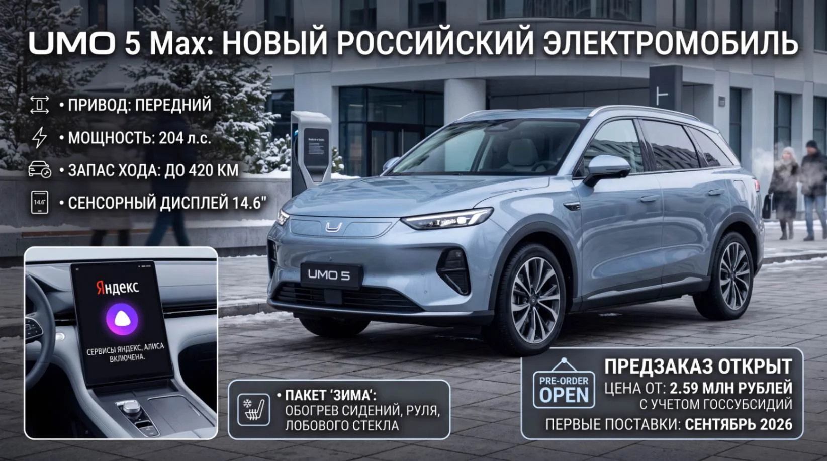 Электромобиль UMO 5 с Алисой и запасом 420 км – открыт предзаказ
