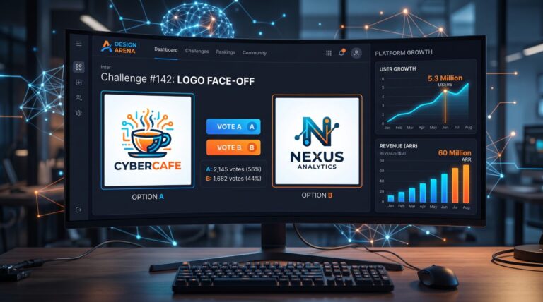 Интерфейс платформы Design Arena для сбора предпочтений пользователей при обучении ИИ-моделей.