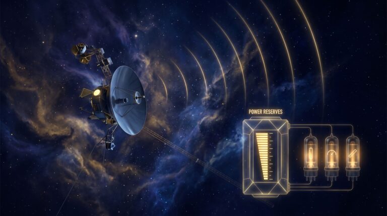 Космический аппарат Voyager 2 в межзвёздном пространстве с тремя работающими научными приборами.