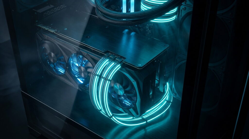 Видеокарта GeForce RTX 5090 с нестандартным блоком питания